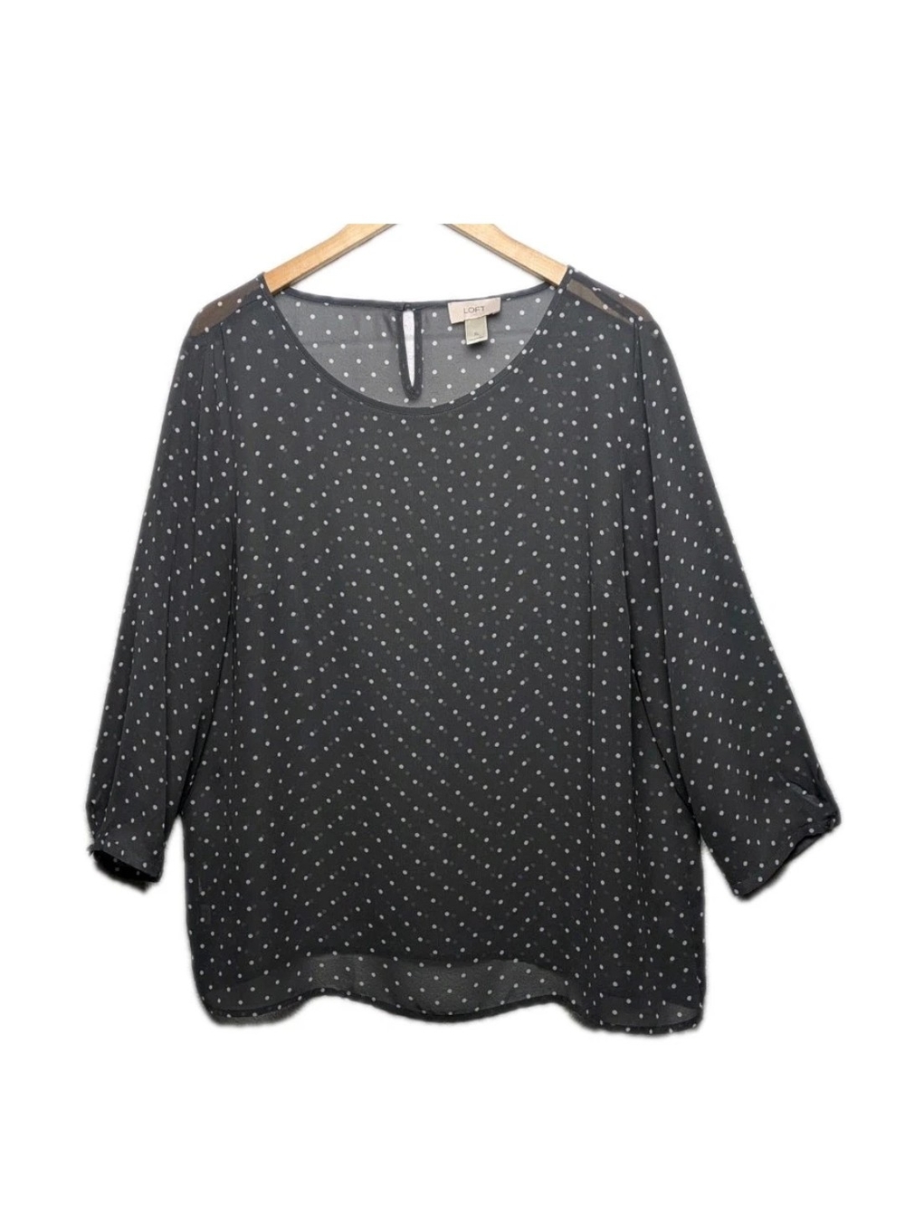 LOFT Dark Gray Blouse with Polka Dots Sheer